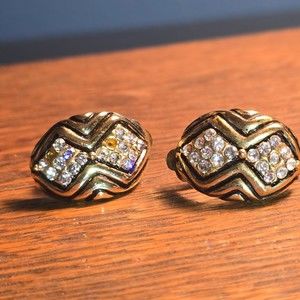 Crystal & jet goldtone earring pair - Vintage '80s Sparkle jewelry